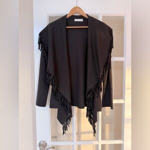Nicole Farhi - 100% Wool Black Belted Fringed Jacket - US Size 6
